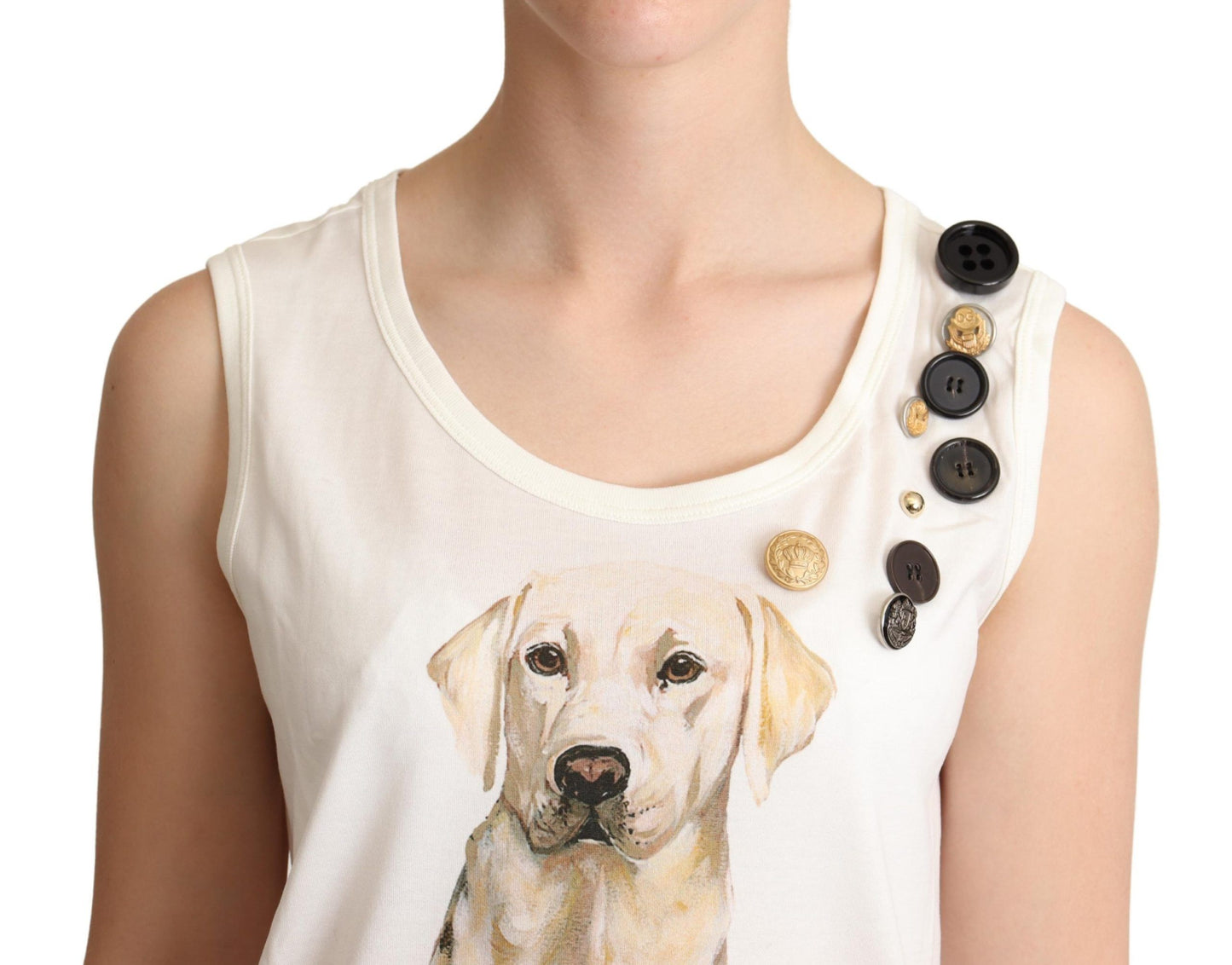 White Dog Floral Print Embellished T-shirt