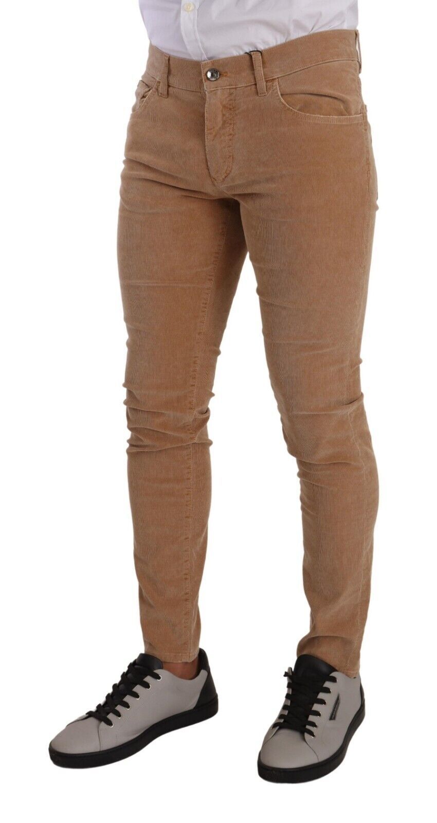 Brown Corduroy Cotton Skinny Slim Fit Jeans