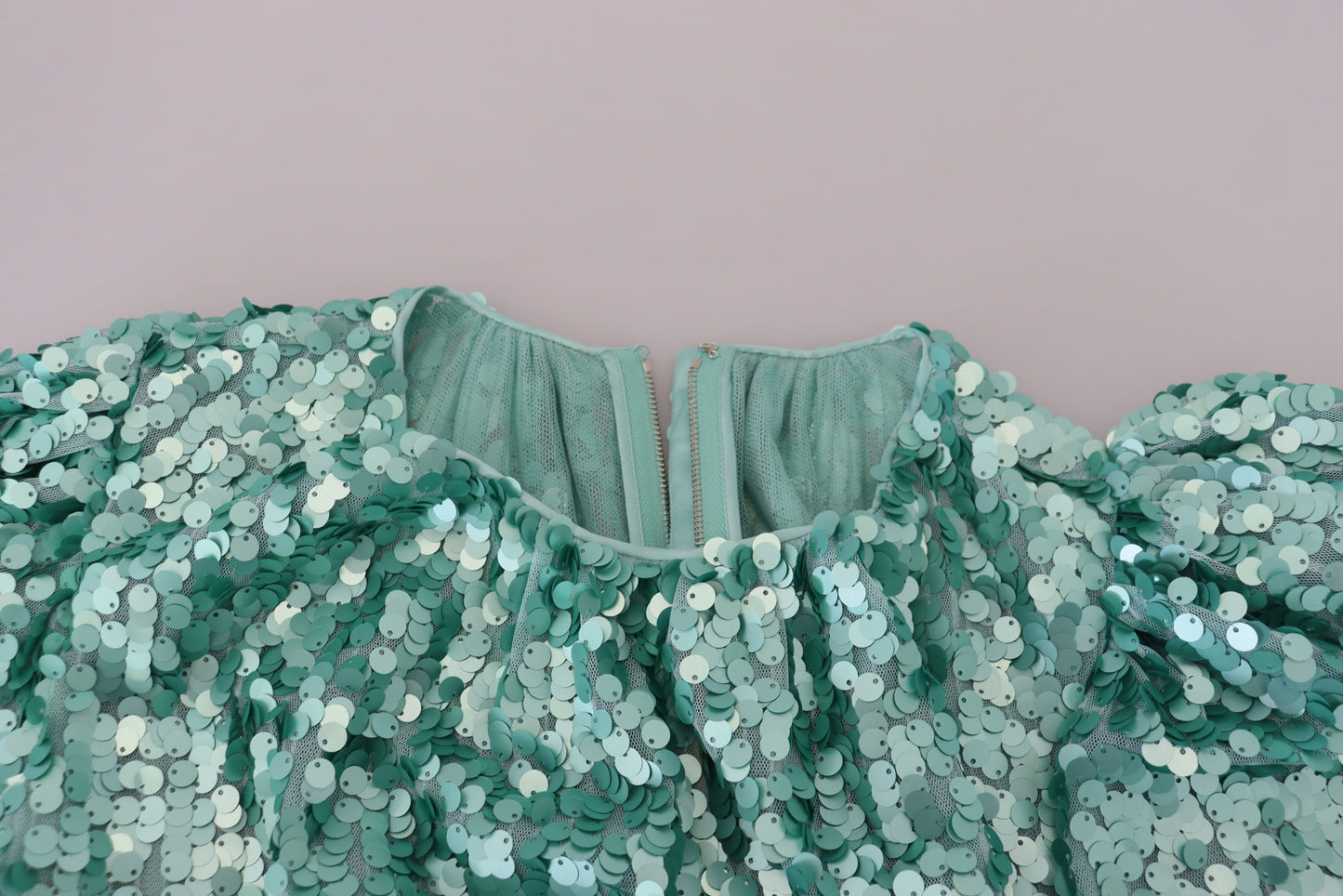 Blue Sequined Pleated Aline Midi Nylon Dress