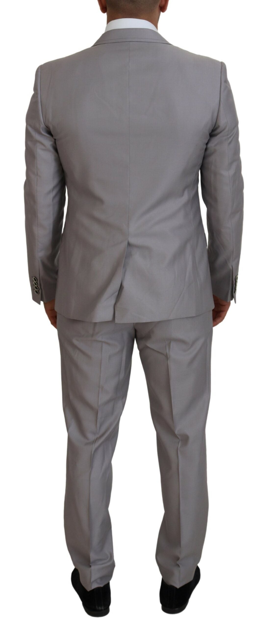 Silver Wool Silk 3 Piece Slim Fit Suit