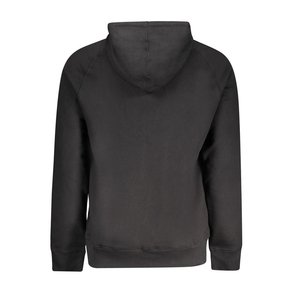 Black Cotton Men Sweater with Central Pockets and Zip