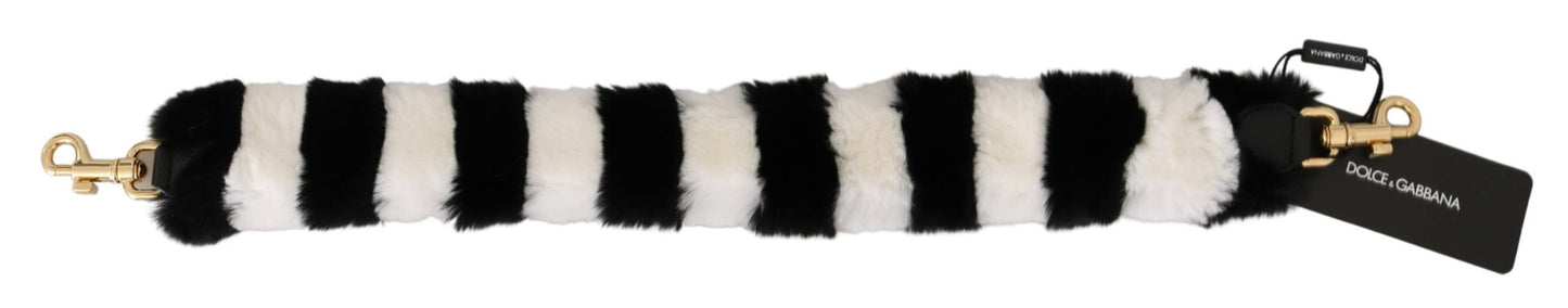 Black White Lapin Fur Accessory Shoulder Strap