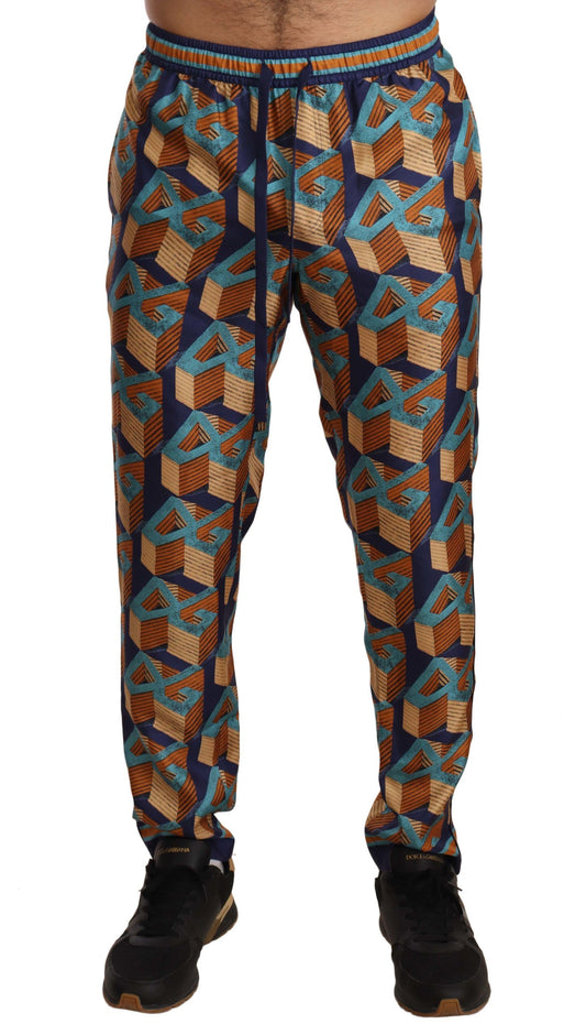 Multicolor Patterned Joggers Silk Pants