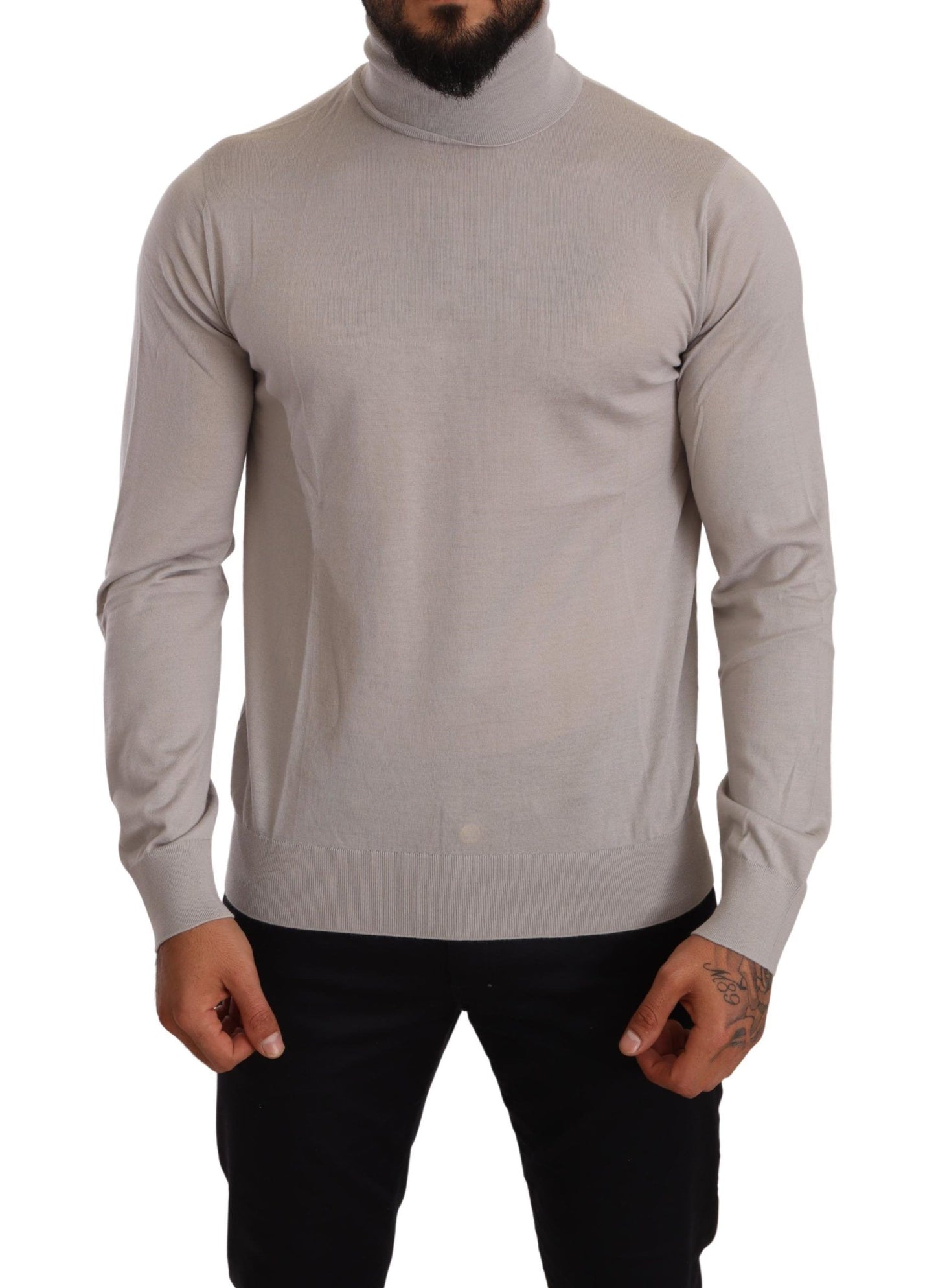 Gray Cashmere Turtleneck Pullover Sweater