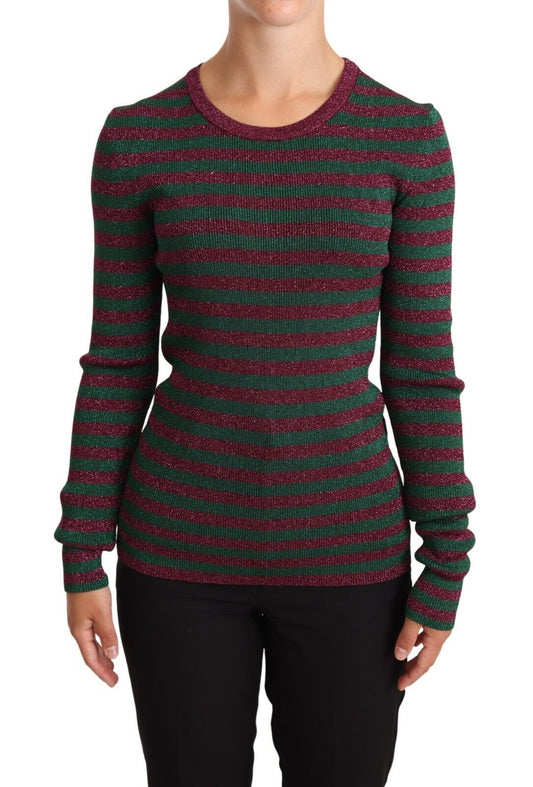 Multicolor Striped Crew Neck Pullover Sweater