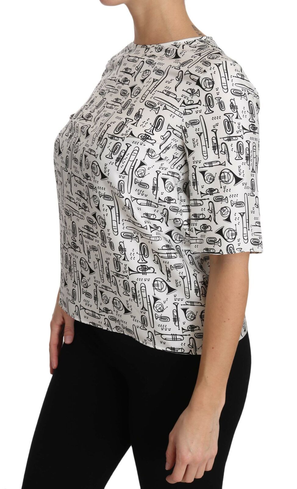White Musical Instruments Print Blouse