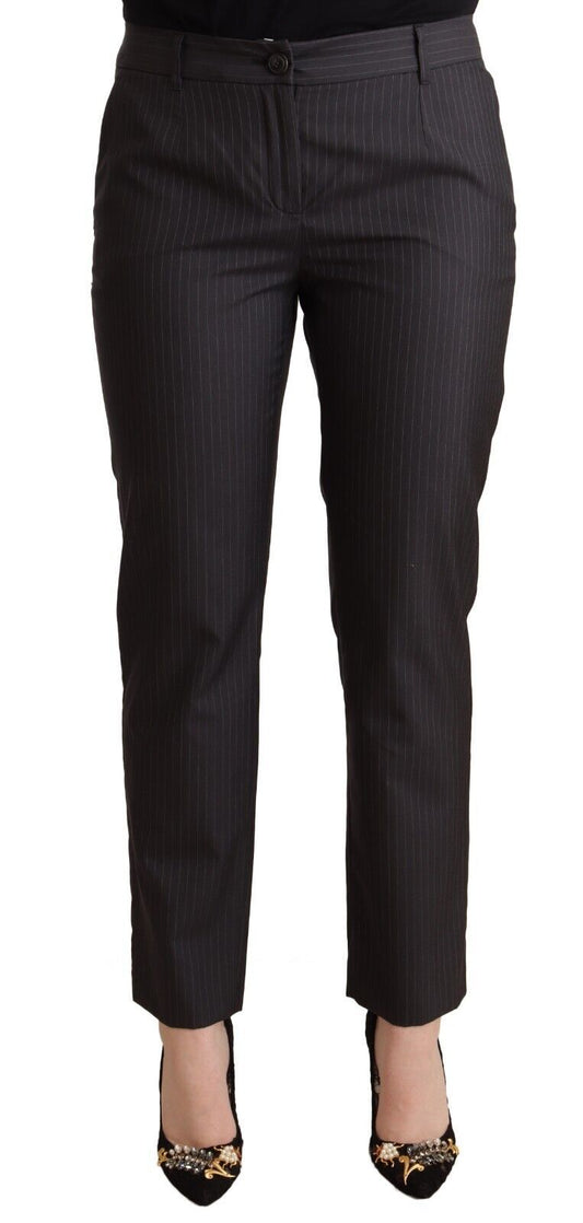 Black Striped Wool Tapered Trouser Pants