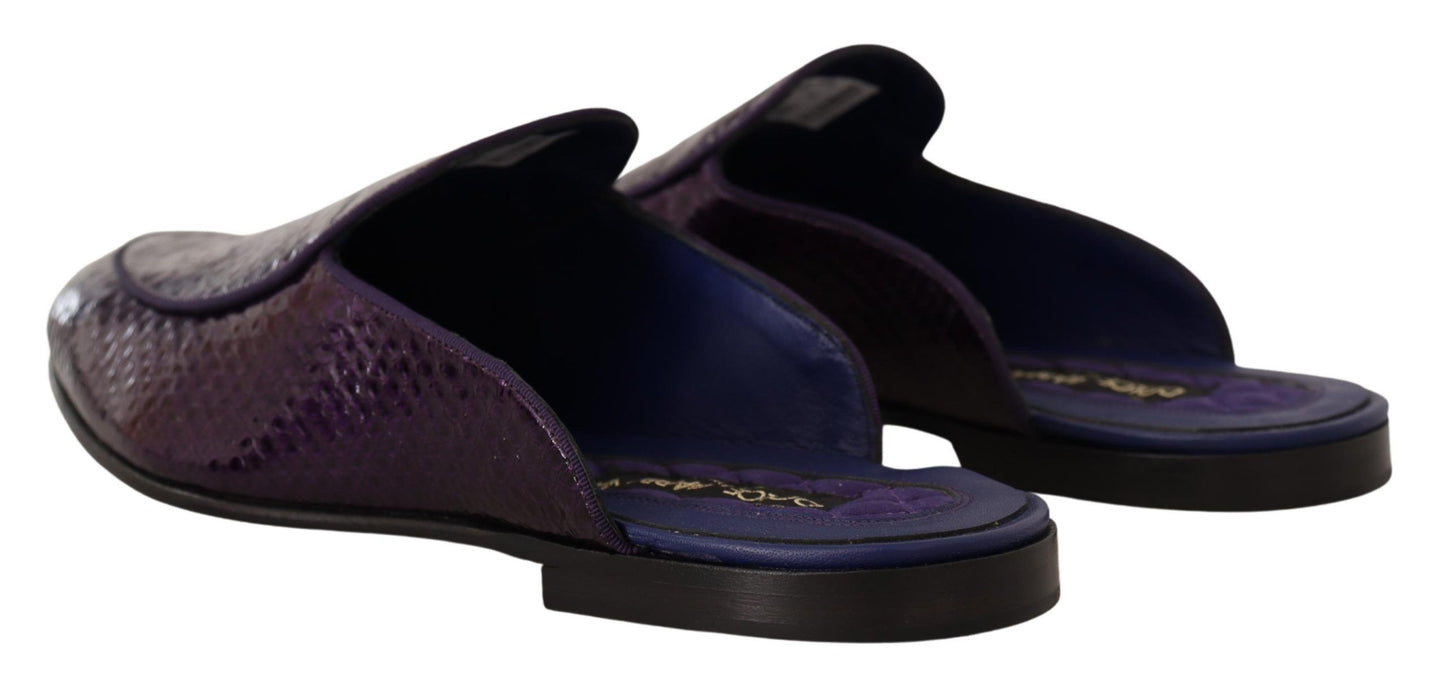Purple Exotic Leather Flats Slides Shoes