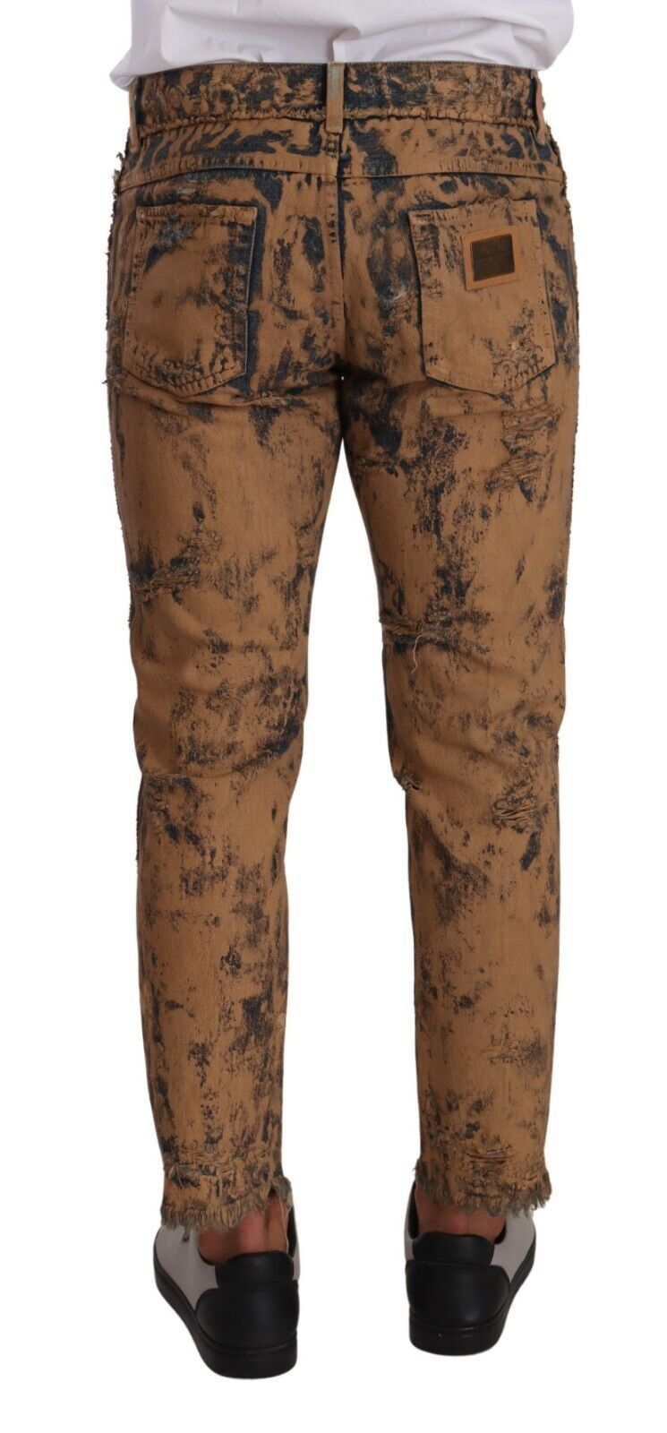 Brown Distressed Cotton Regular Denim Jeans