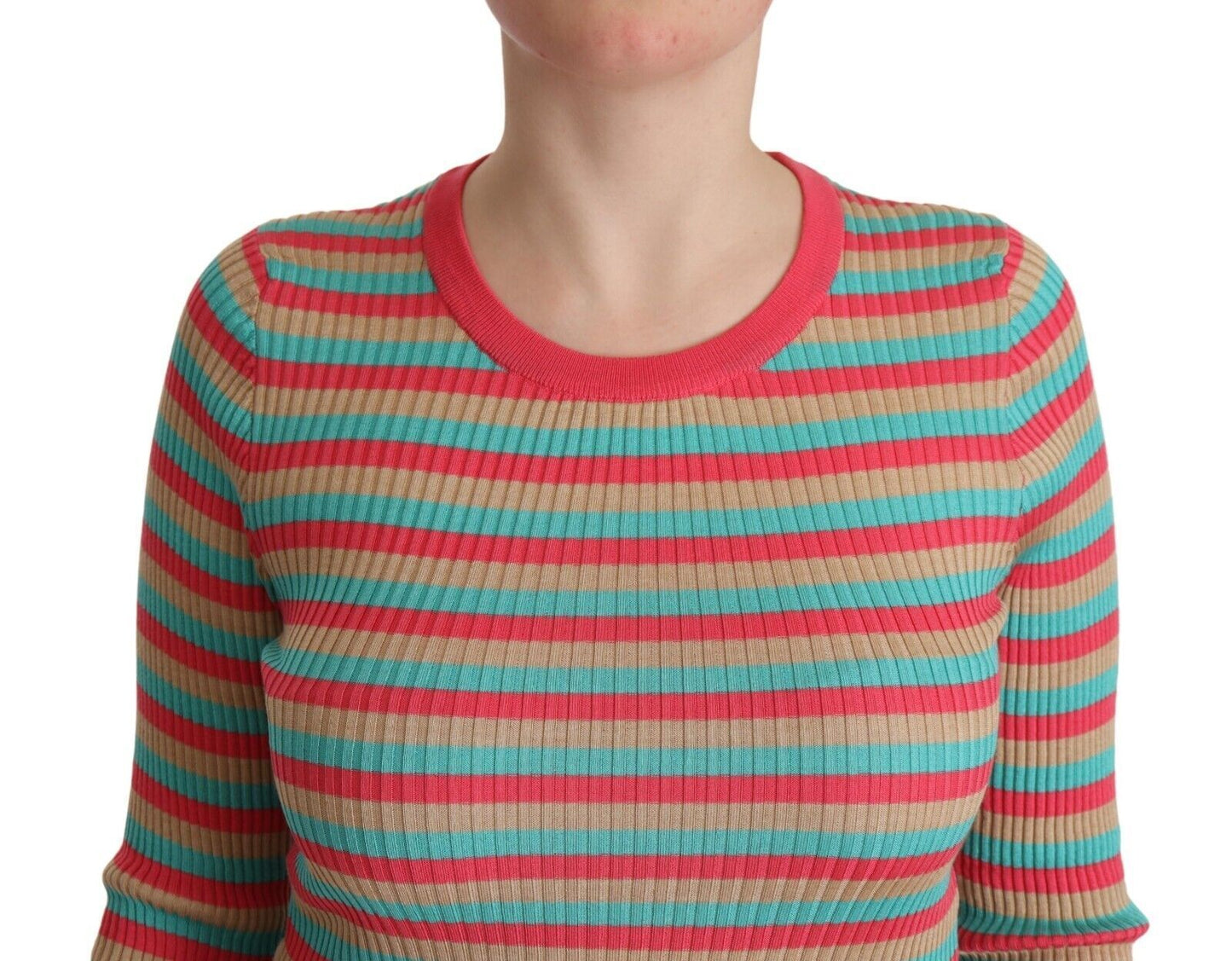 Multicolor Stripes Silk Crew Neck Pullover Top