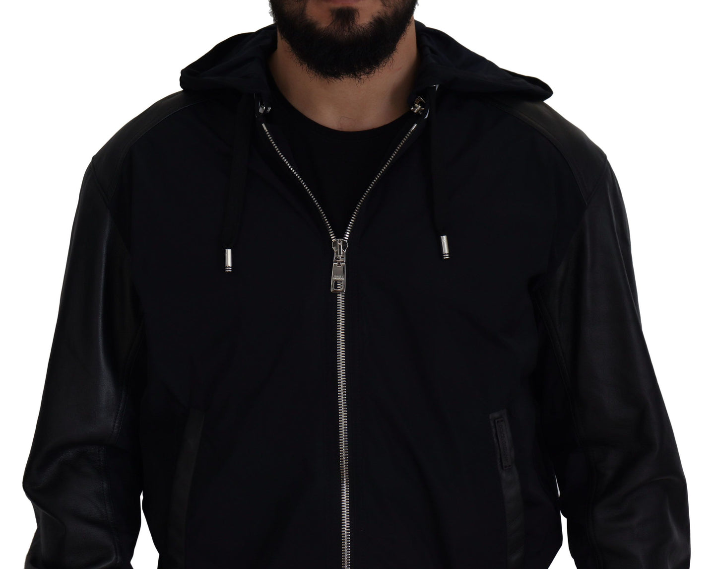 Black Polyester Hooded Blouson Coat Jacket