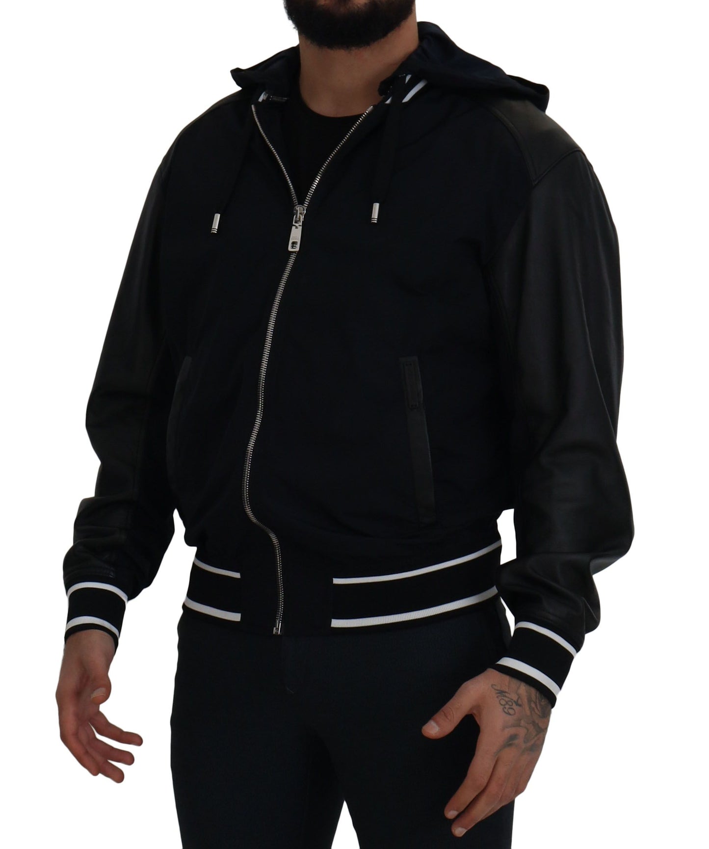 Black Polyester Hooded Blouson Coat Jacket