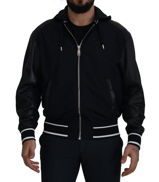 Black Polyester Hooded Blouson Coat Jacket