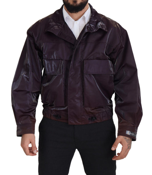 Purple Nylon Collared Biker Coat Jacket