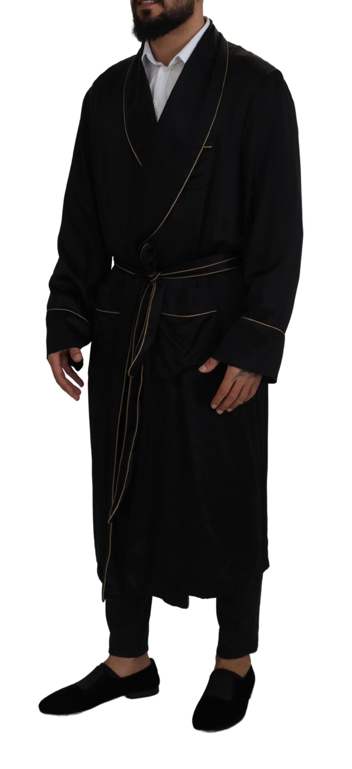 Black 100% Silk Robe Coat Wrap  Jacket
