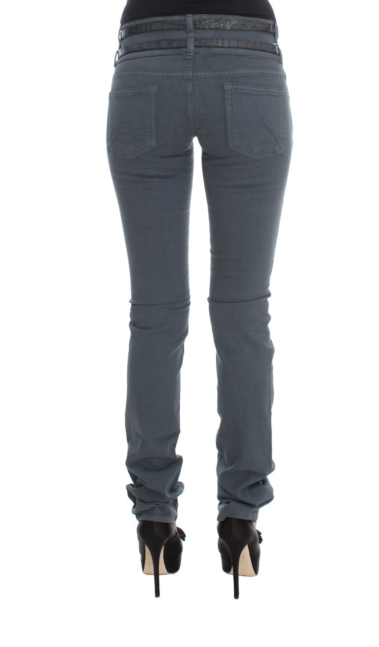 Blue Cotton Blend Slim Fit High Waist Jeans