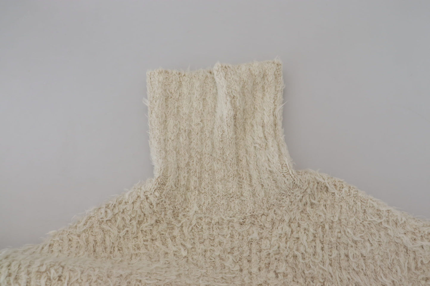 Cream Wool Knit Turtleneck Pullover Sweater