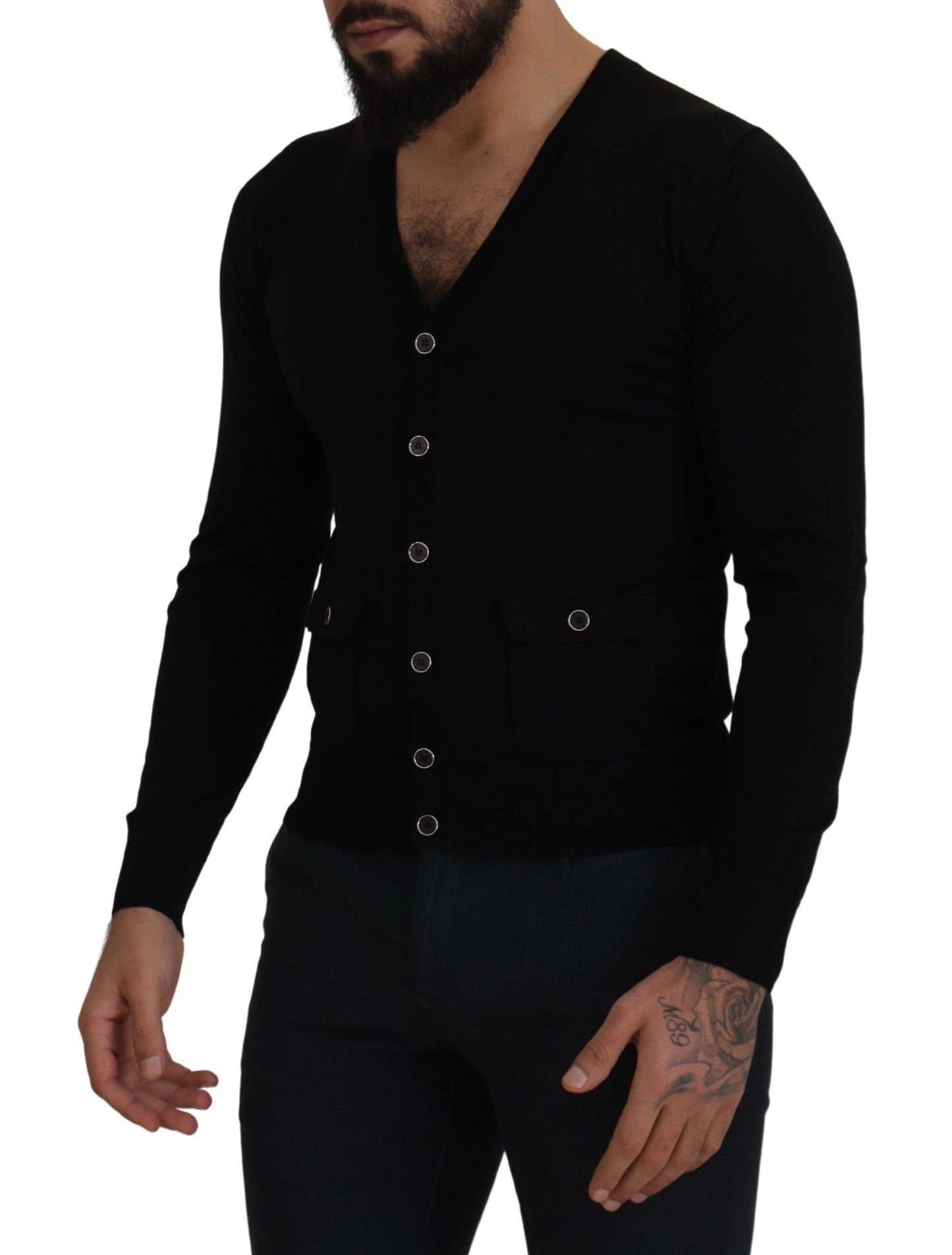 Black Wool Button Down Cardigan Sweater