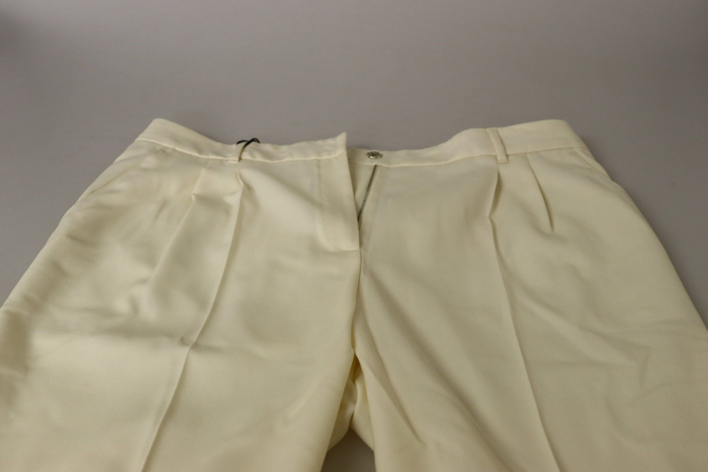 Ivory High Waist Cropped Folded Hem Trousers Pants