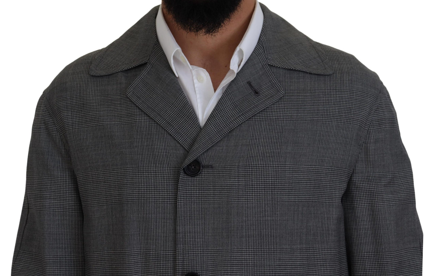 Gray Wool Plaid Long Trench Coat Jacket Trench Coat Jacket