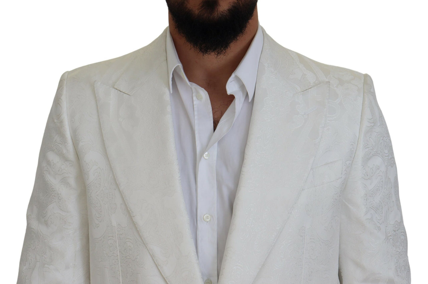 White Floral Brocade Trench Coat Jacket