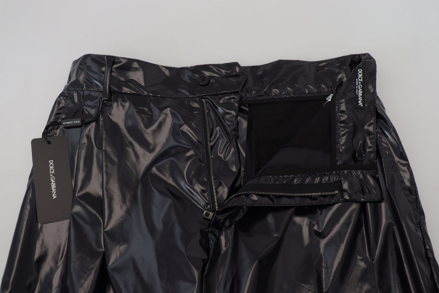 Black Shining Nylon Skinny Men Pants