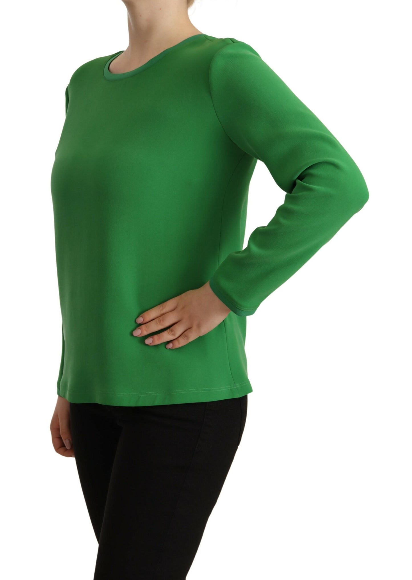 Green Silk Long Sleeves Round Neck Sweater