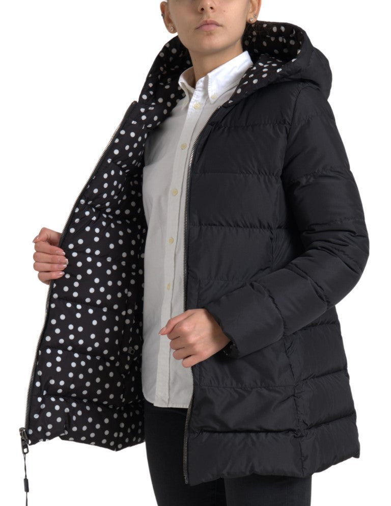 Black Polyester Hooded Reversible Jacket