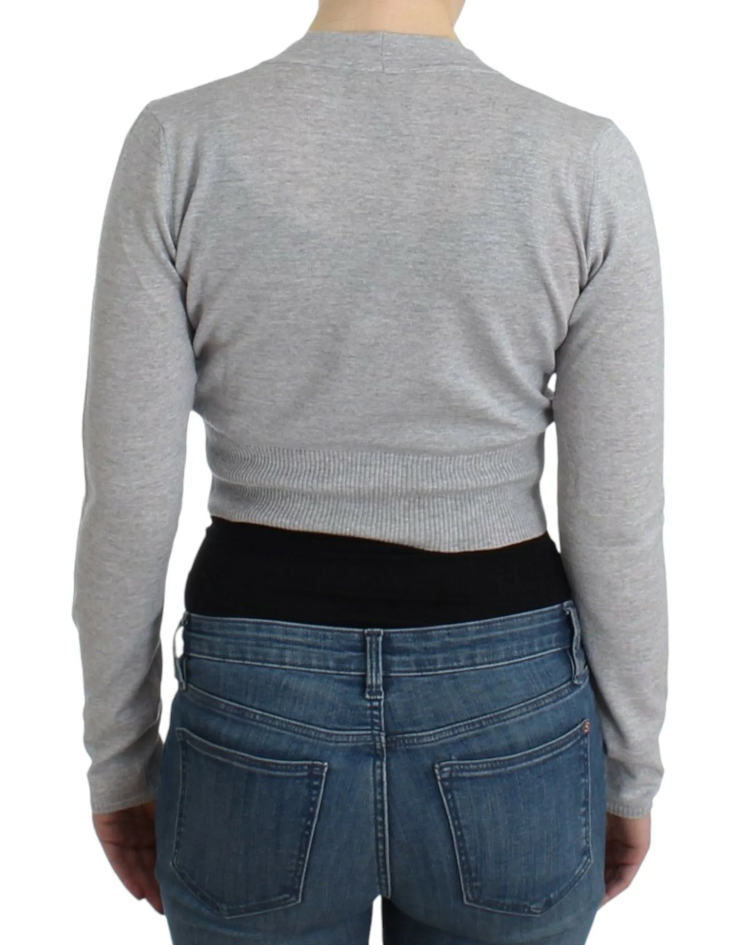 Gray cropped wool cardigan