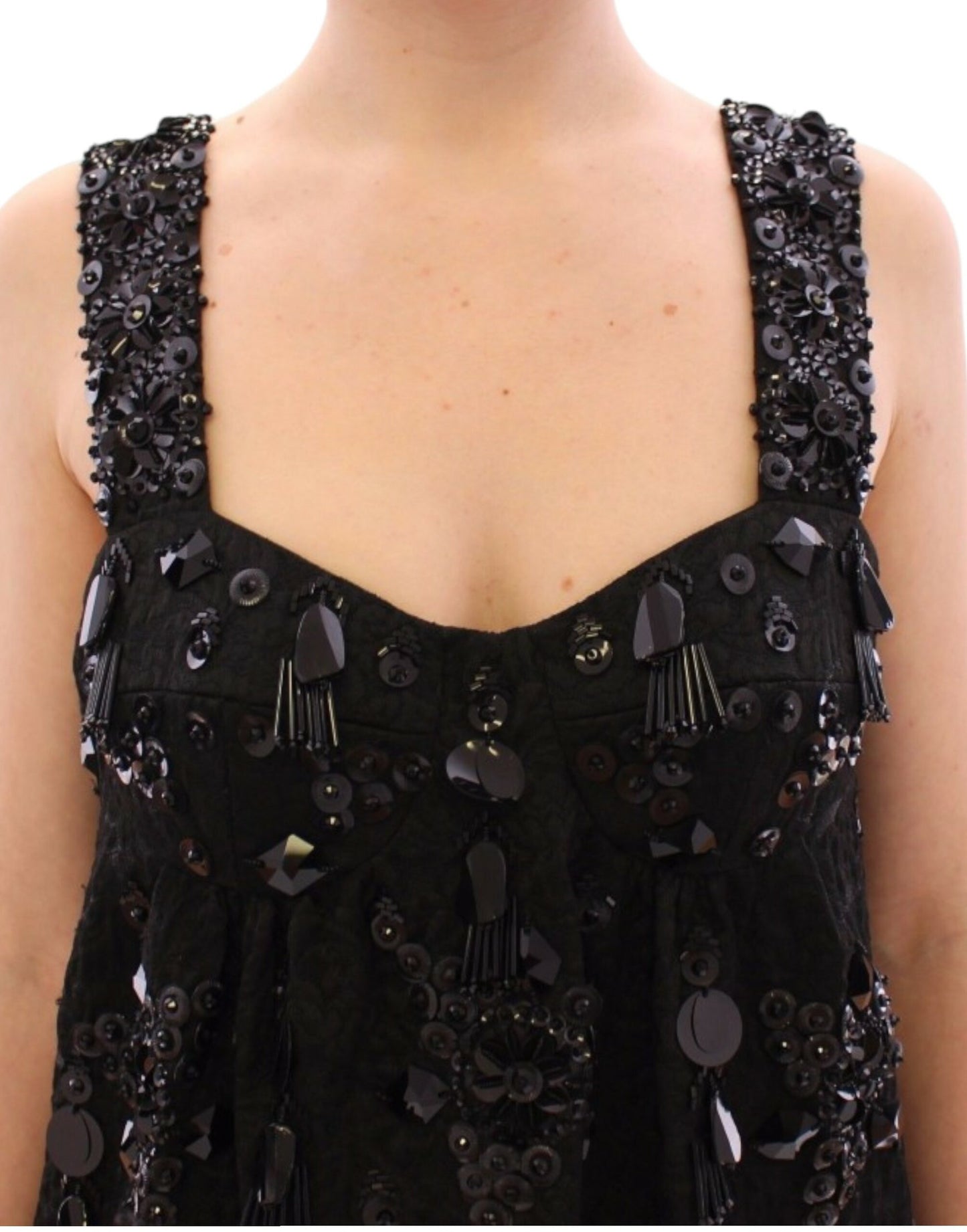Black floral crystal embedded dress