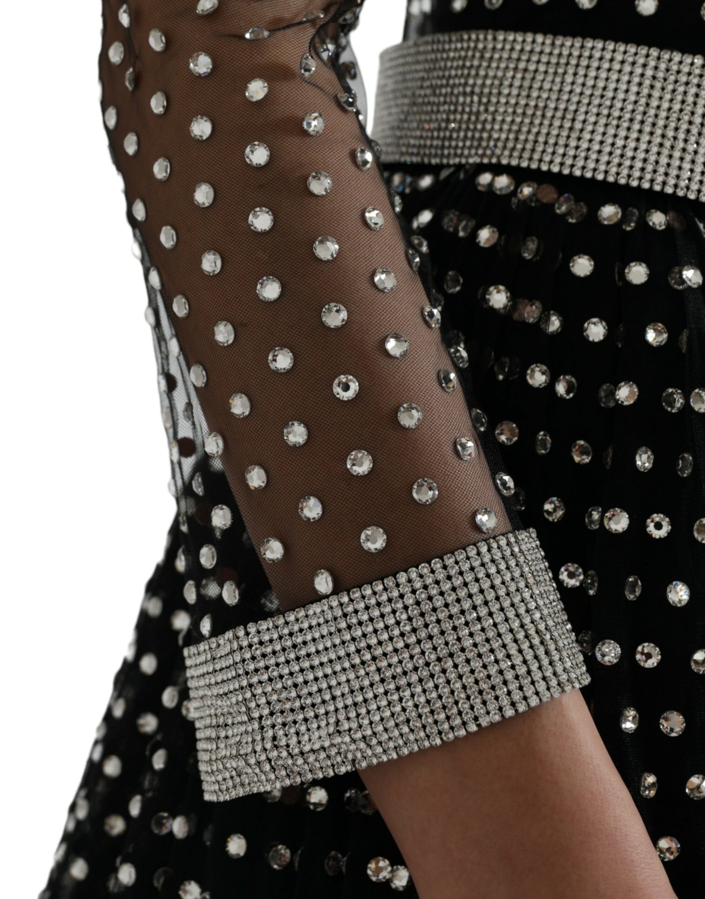 Black Crystal Embellished A-line Gown Dress