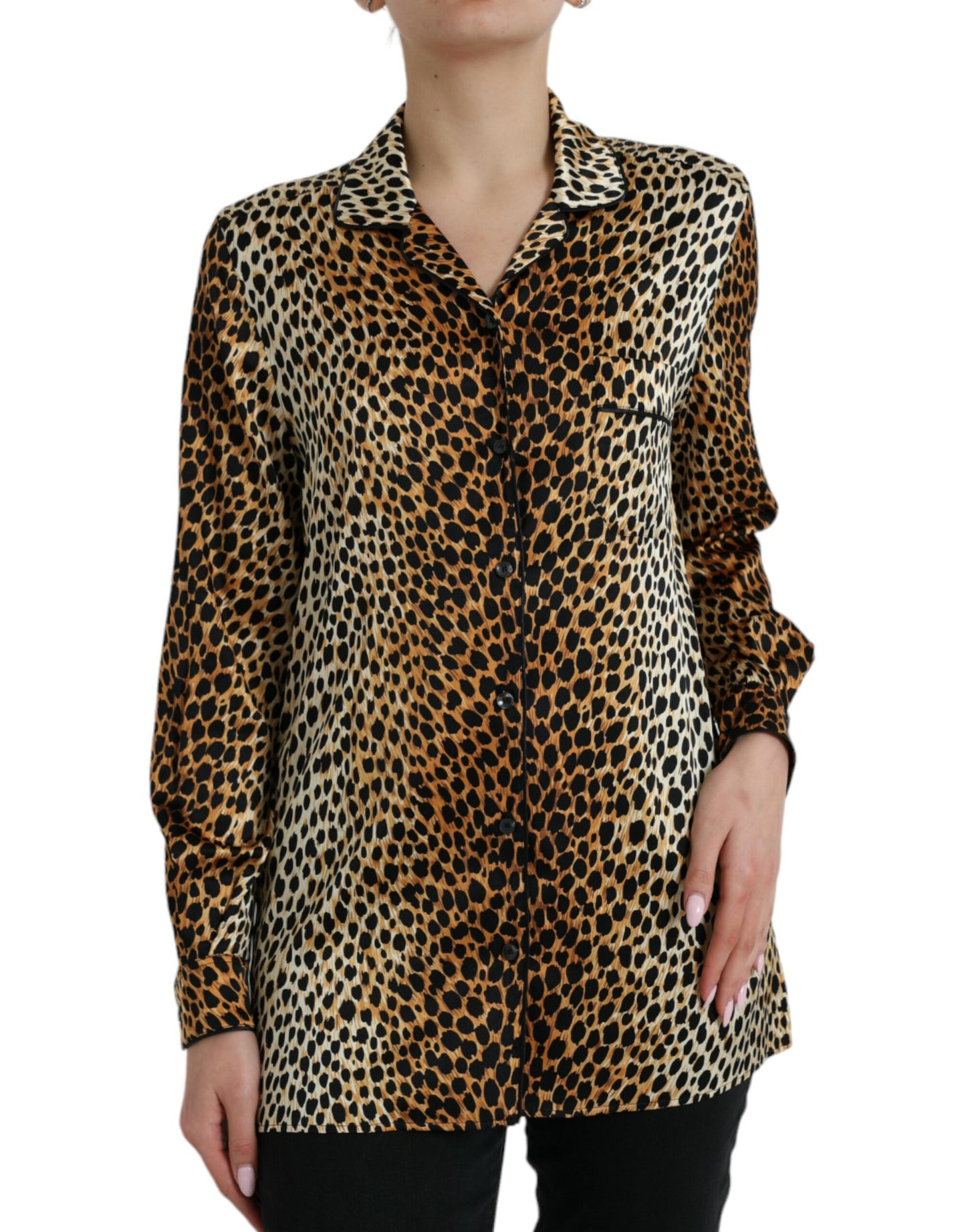Brown Leopard Print Long Sleeves Blouse Top