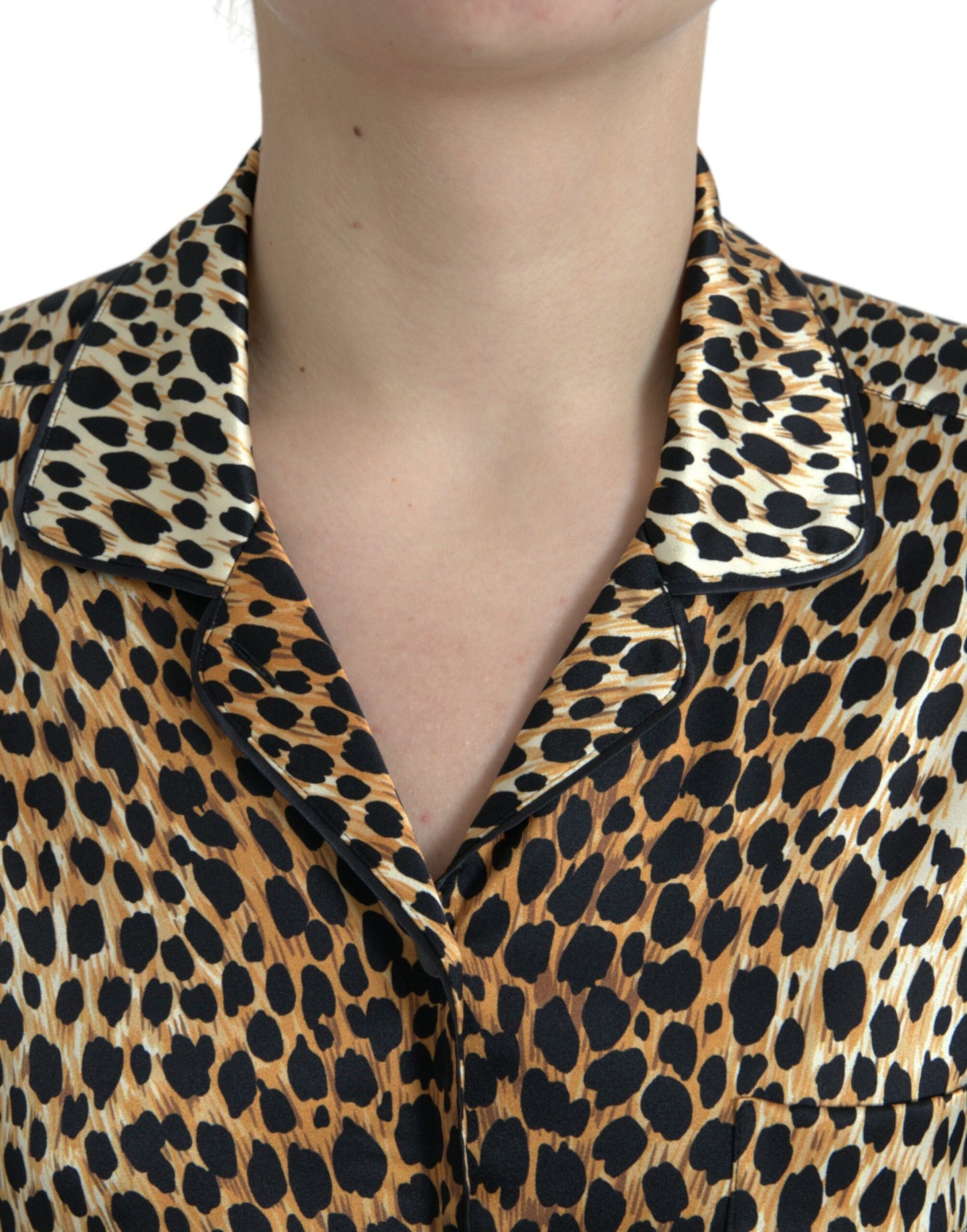 Brown Leopard Print Long Sleeves Blouse Top