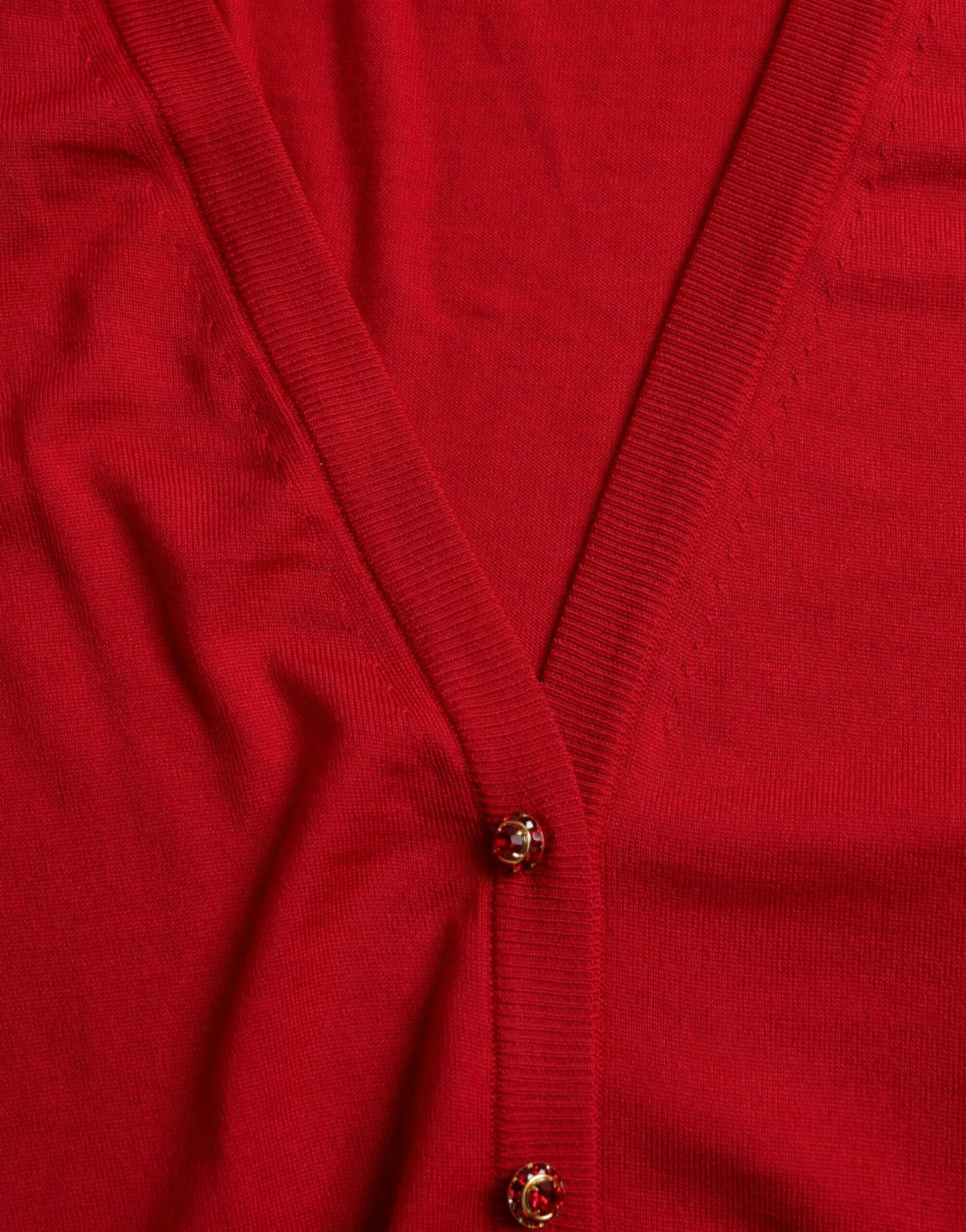 Red Wool V-neck Buttoned Cardigan Sweater