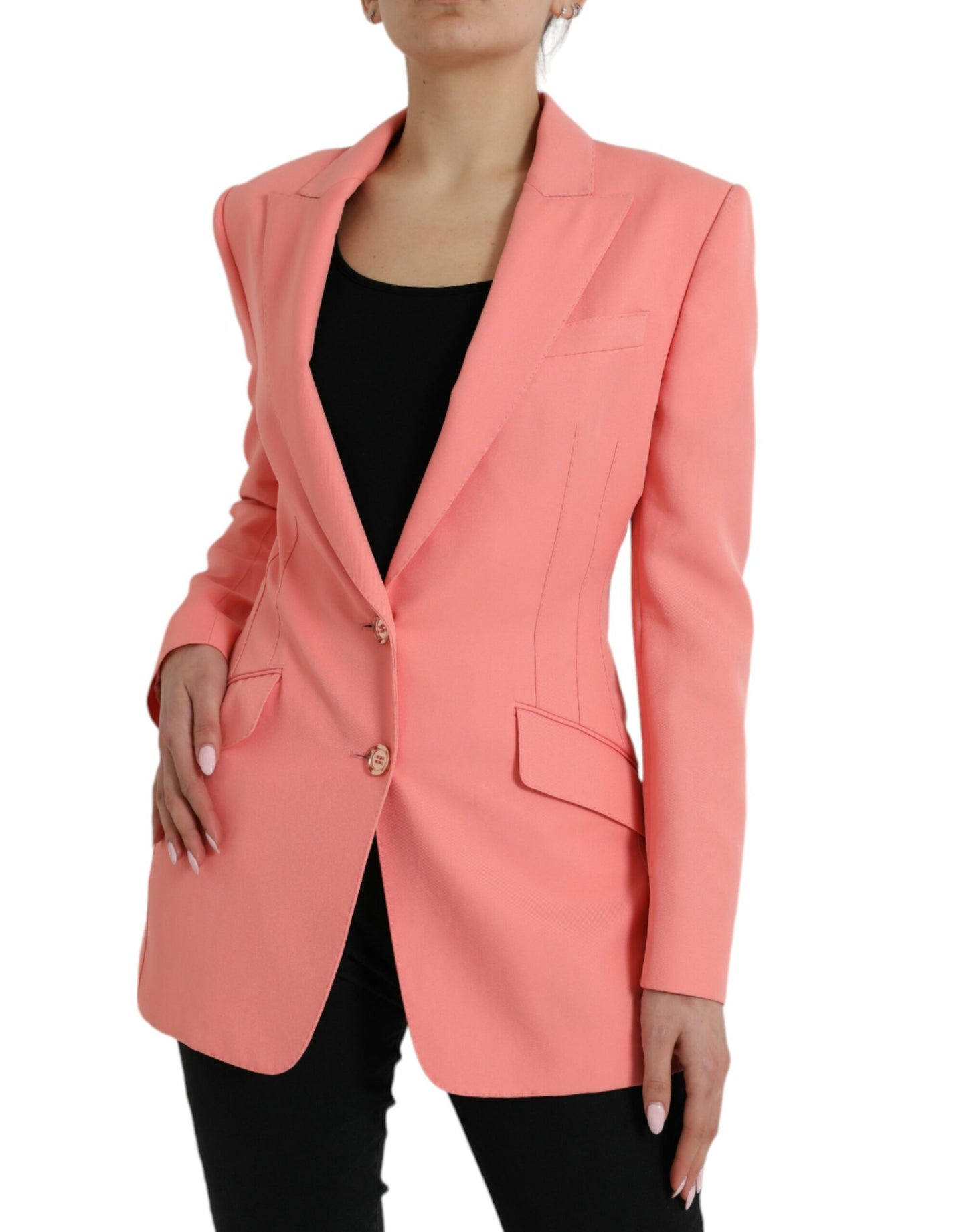 Pink Polyester Single Breasted Blazer Jacket
