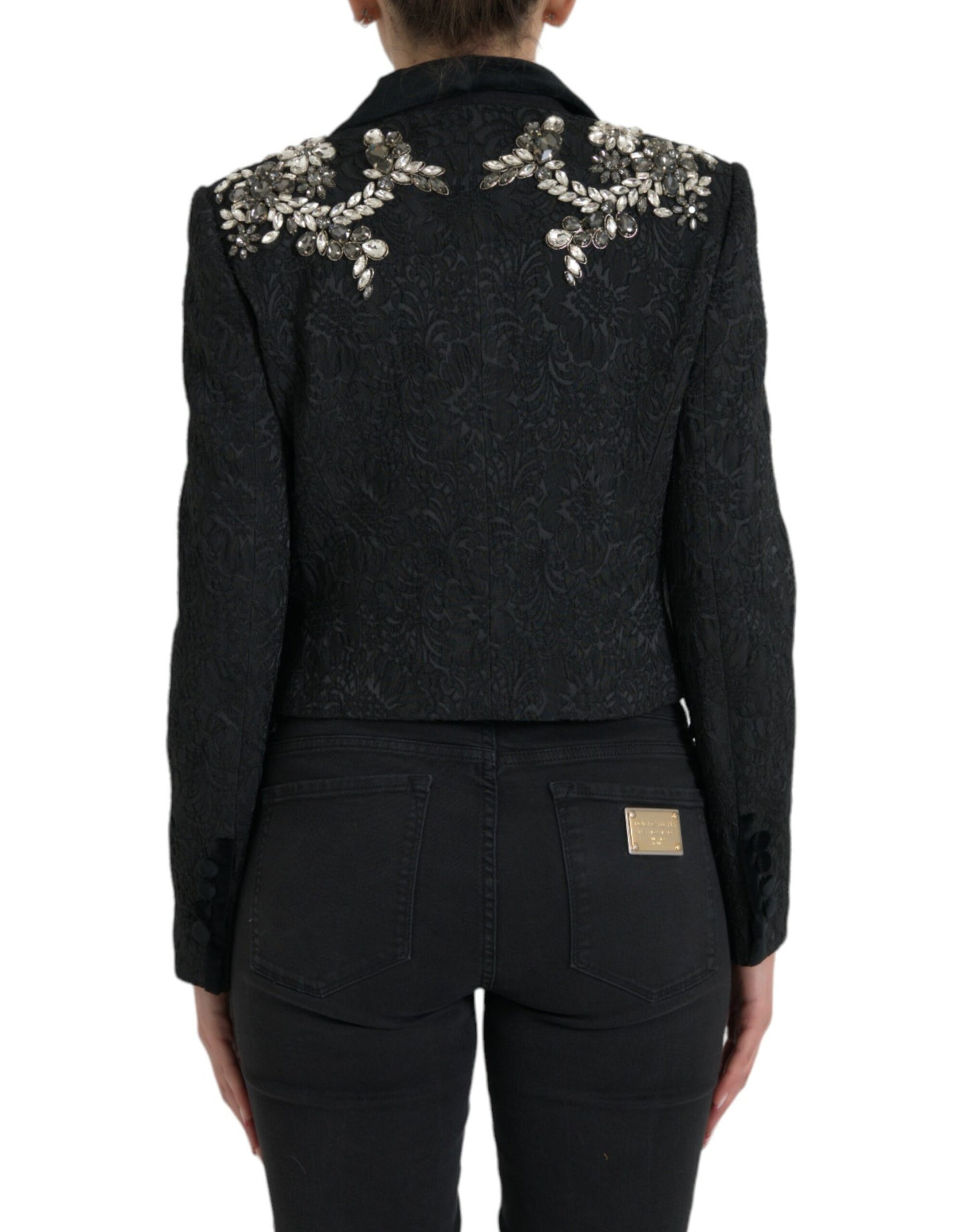 Black Crystal Embellished Overcoat Jacket