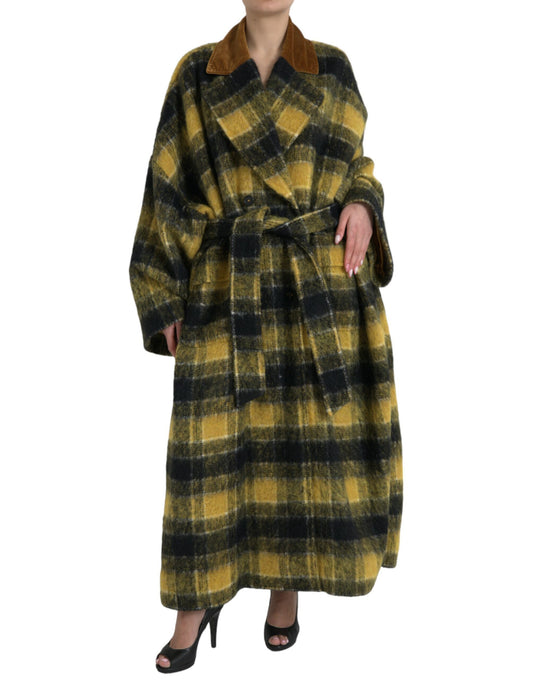 Yellow Checkered Long Sleeve Coat Jacket