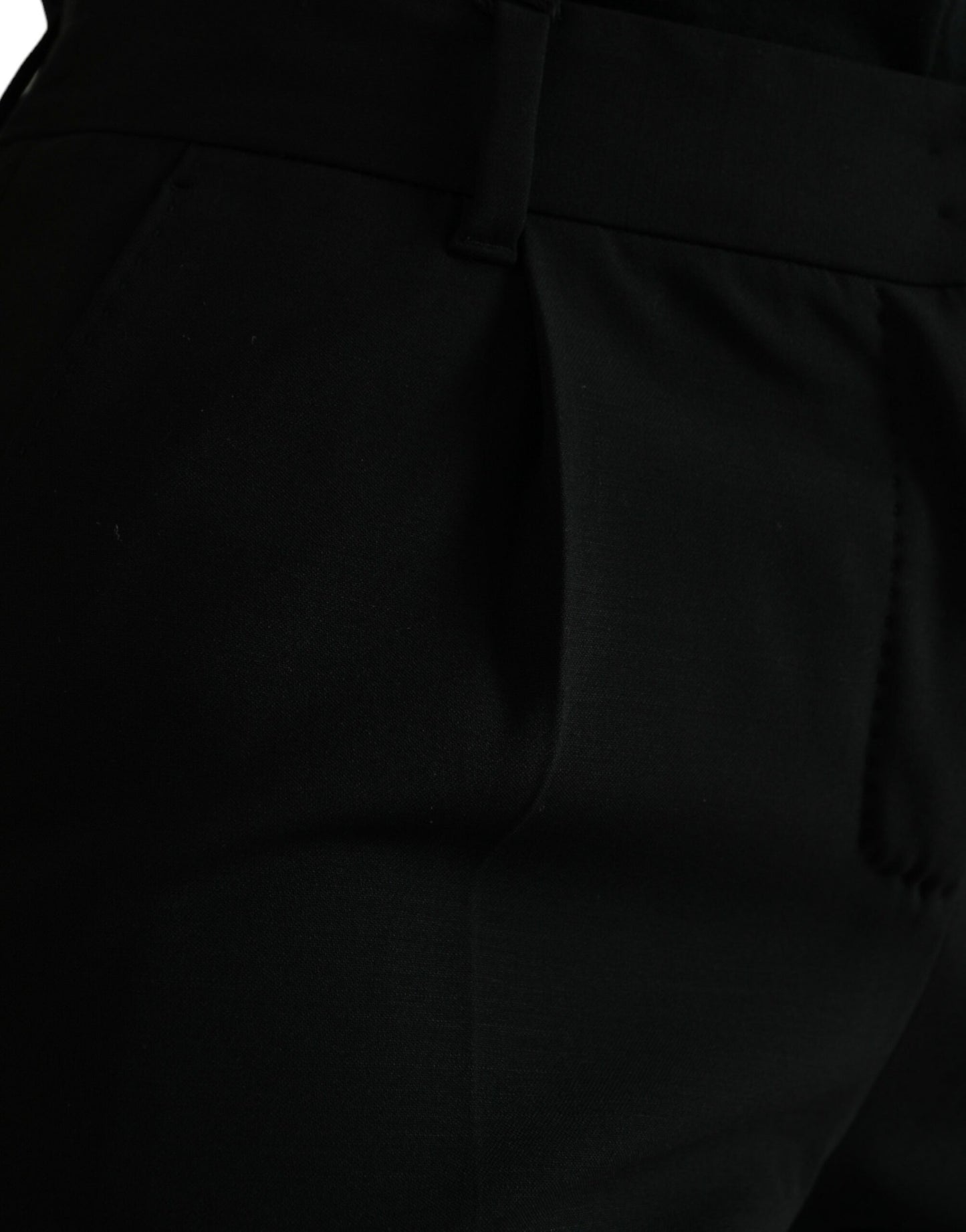 Black Wool Mid Waist Tapered Pants