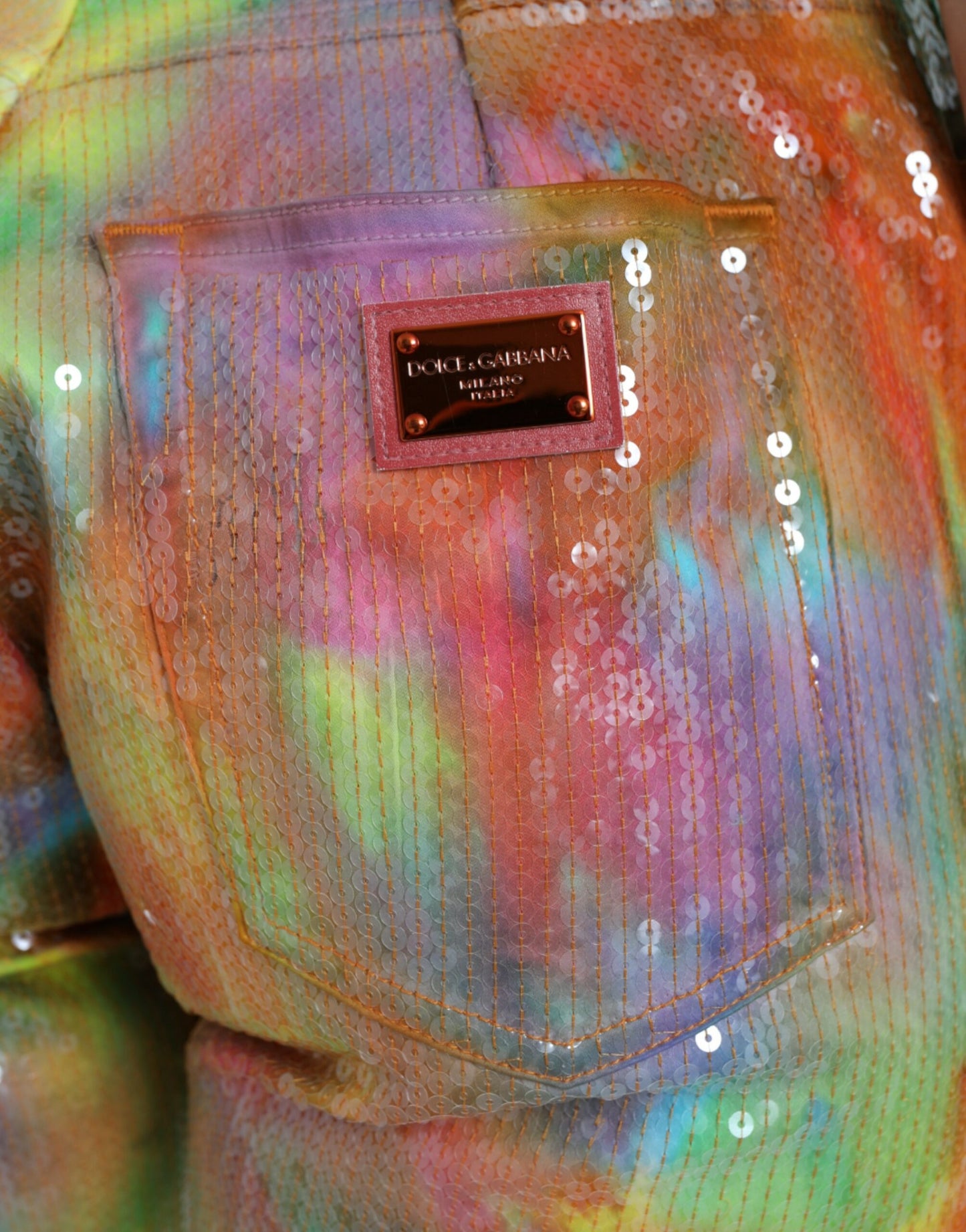 Multicolor Tie Dye Sequined High Waist Cropped Pants