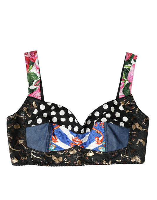 Multicolor Floral Patchwork Bustier Crop Top