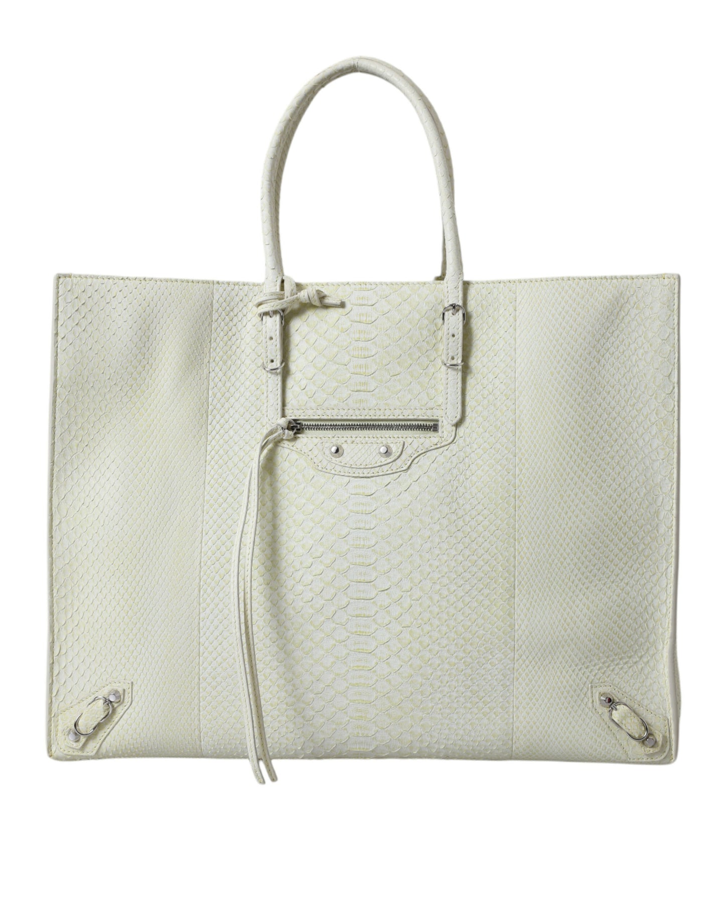 White Yellow Exotic Skin Leather Shopping Tote PAPIER Bag