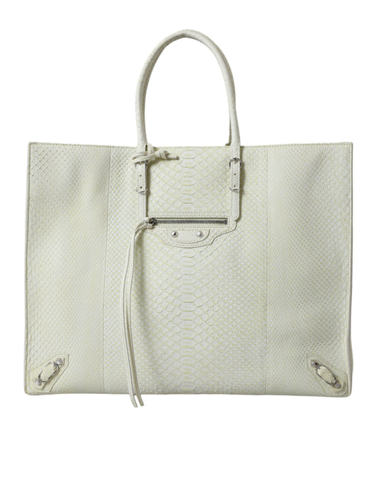 White Yellow Exotic Skin Leather Shopping Tote PAPIER Bag