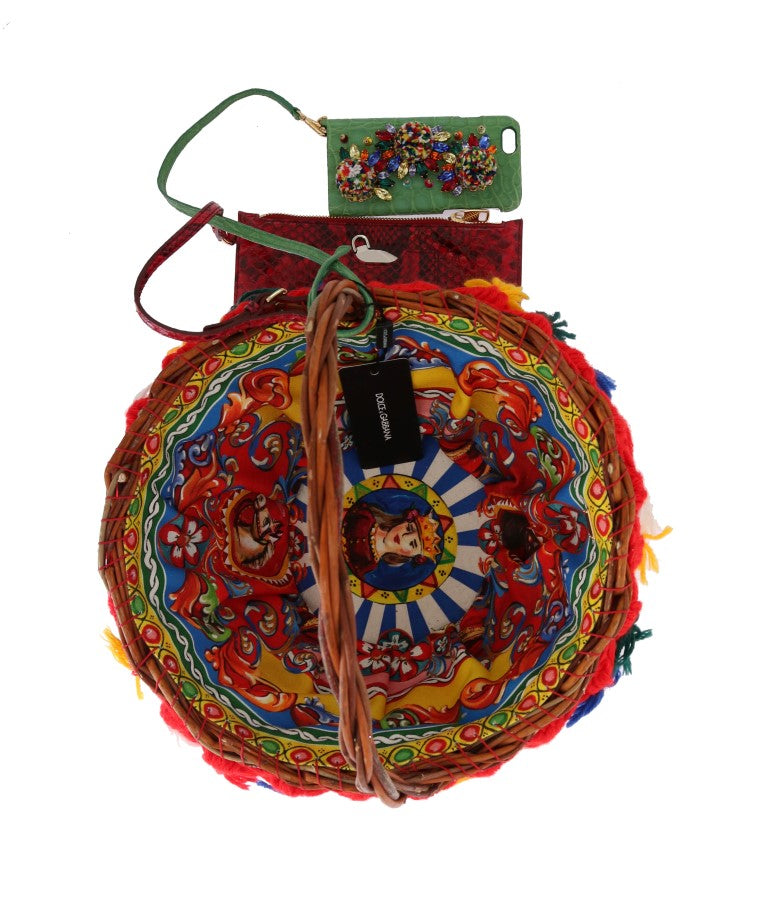 Multicolor AGNESE Straw Crystal  Pom Pom Bag