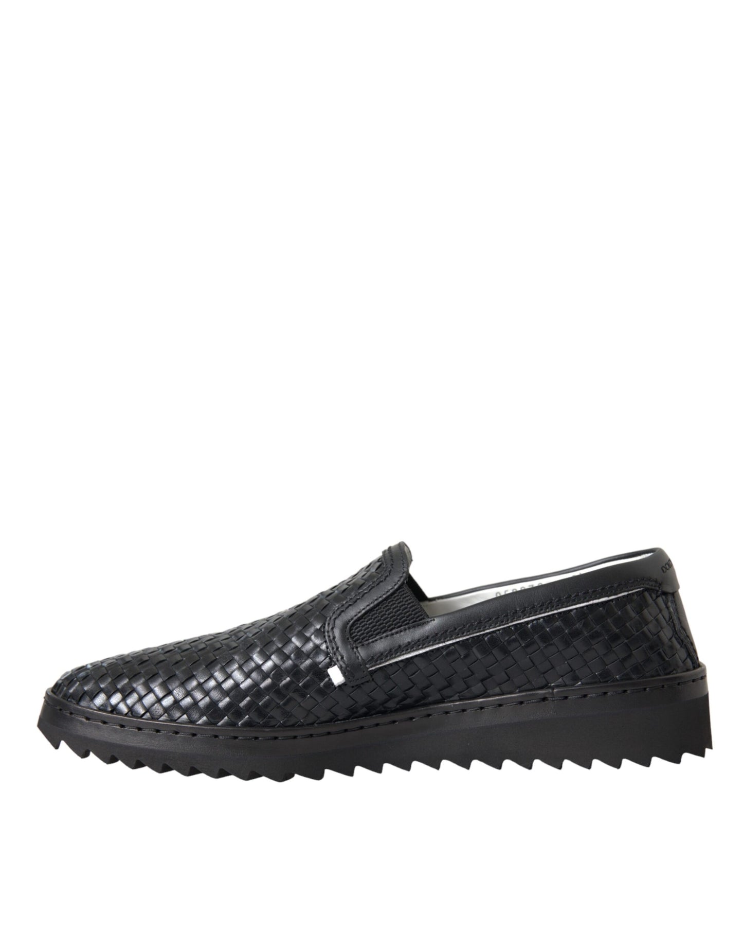 Black Woven Buffalo Leather Men Loafers Shoes