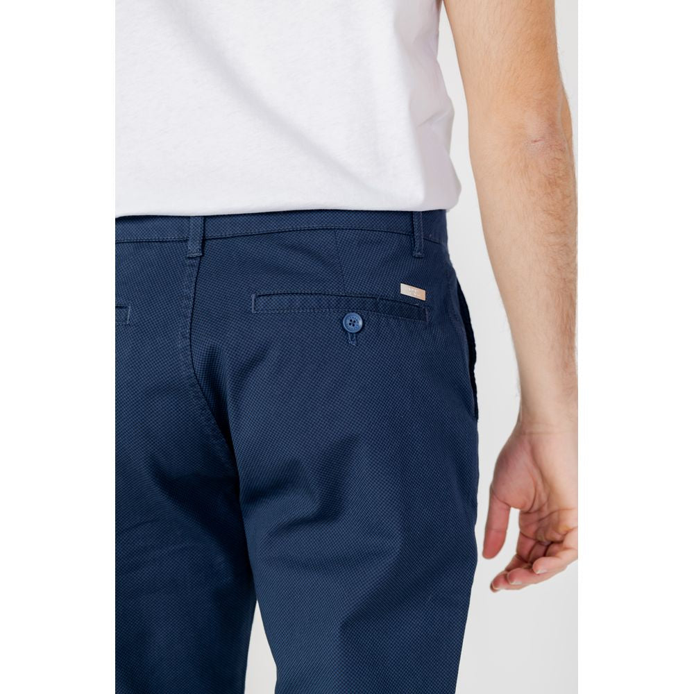 Blue Cotton Casual Pants