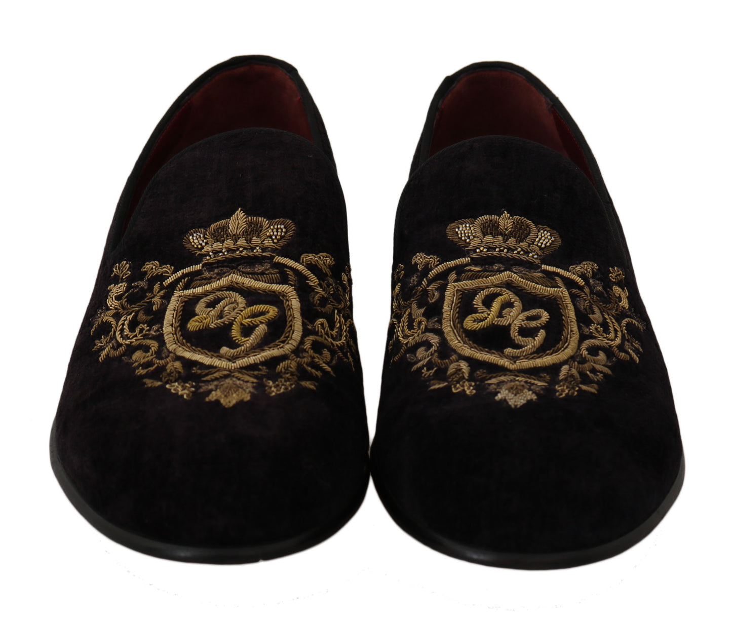 Loafers Black Velvet Gold Crown